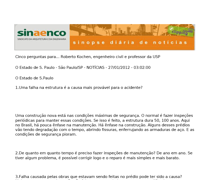 Cinco Perguntas para... Roberto Kochen, Engenheiro Civil e Professor da USP - Janeiro/2012
