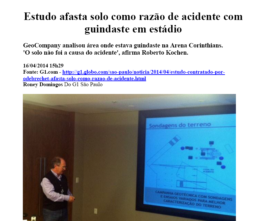 Estudo Afasta Solo Como Razão de Acidente com Guindaste em Estádio - Abril/2014